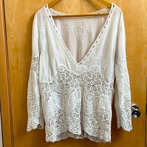Cotton/ Linen lace Bohemian white long sleeve shirt